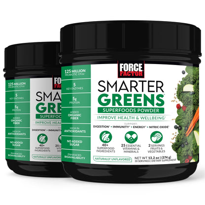 Force Factor Smarter Greens Superfoods Powder, 2-Pack, Supports Digestion and Bloating, Immunity, and Energy, Greens Powder with Probiotics, Digestive Enzymes, Antioxidants, and Fiber, 60 Servings Force FactorBuy Supplements Australia