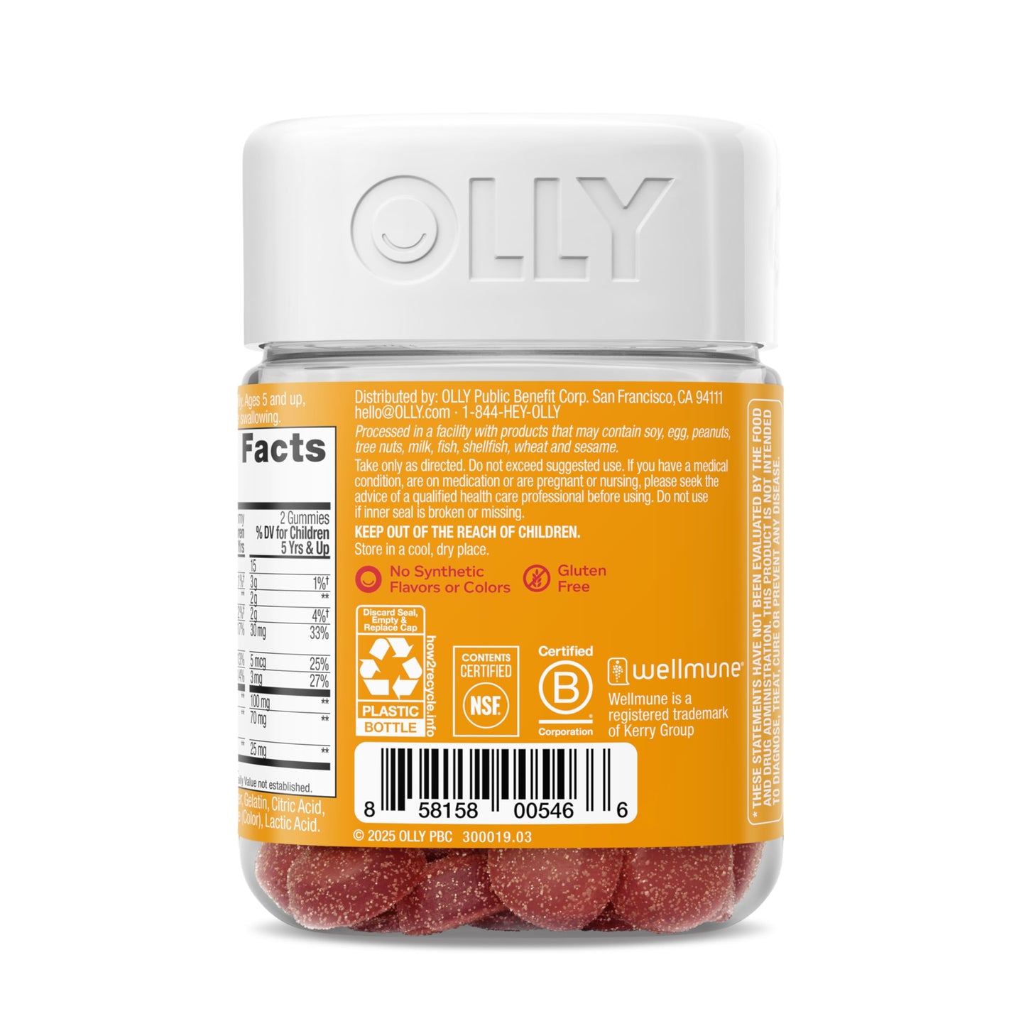 OLLY Kids Immunity Gummy, Immune Support, Wellmune, Elderberry, Vitamin C, Zinc, Chewable Supplement, Cherry - 50 Count