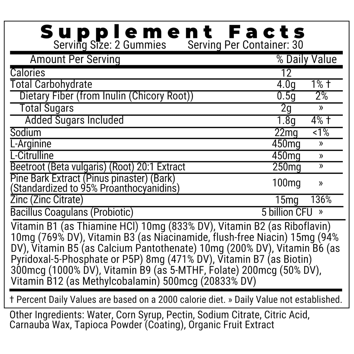 Pine Bark Extract L-Arginine L-Citrulline Beetroot Probiotic Fiber Methylated B Complex Zinc Gummies for Women Men Adults Kids w. Chicory Root Inulin 5-MTHF B6 P5P Powder Capsule Pill Supplement Alt SHIZAMBuy Supplements Australia