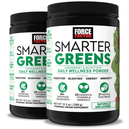 Force Factor Smarter Greens Daily Wellness Powder 2-Pack to Support Energy, Immunity & Digestion, Superfood Greens Powder with Vitamins, Minerals & Probiotics, Unflavored, 60 Servings Force FactorBuy Supplements Australia