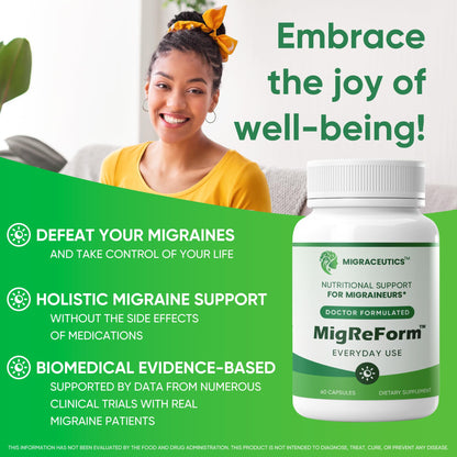 MigReForm – Doctor Formulated Nutritional Supplement and Migraine Wellness Support - Natural Migraine Health Formula with Magnesium, Vitamin B2 & CoQ10-60 Capsules for Women & Men MigraceuticsBuy Supplements Australia