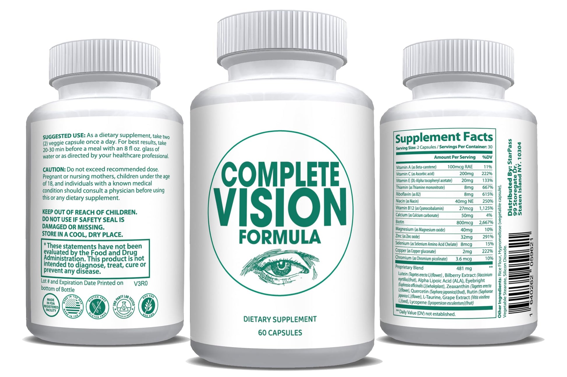 Pure Eye Health Vitamin & Mineral Supplements for Adults | #1 Complete Research Vision Formula w/Bilberry, Lutein, Zeaxanthin, Lycopene, Resveratrol | Supports Eye Strain, Dry Eyes 60 Capsules StarPass LabsBuy Supplements Australia