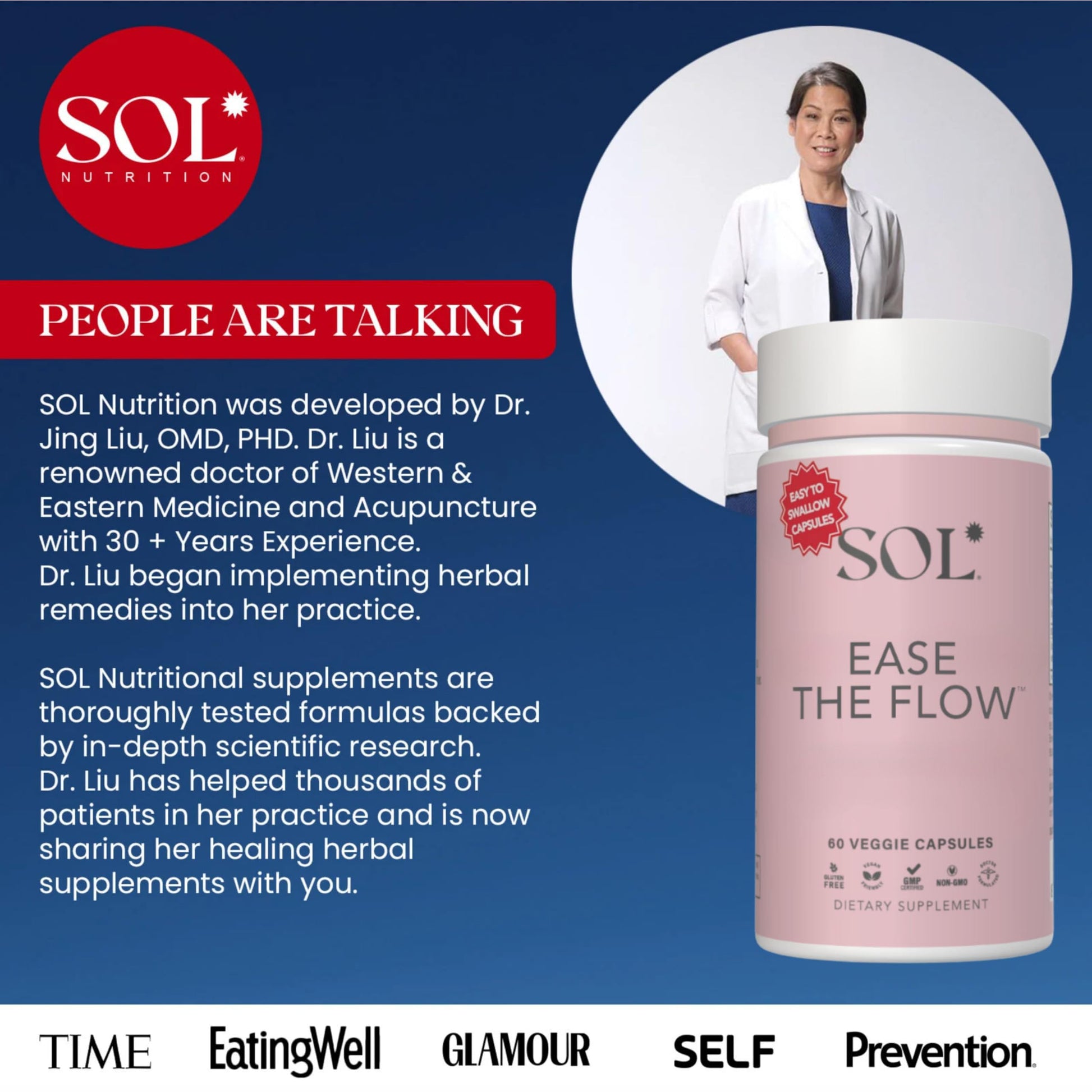 Sol Nutrition Ease the Flow - PMS Support, Menstrual Relief, PMDD Supplements, Period Relief Products, Eases Bloating & Mood Swings, Vitamins B6 & B8, 60 Easy-to-Swallow Capsules Sol NutritionBuy Supplements Australia