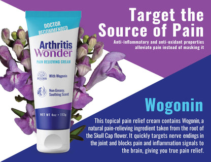 Arthritis Wonder Pain Relief Cream, 4 oz – Arthritis Pain Relief Cream for Hand, Knee, Foot and Wrist Joints – Fast-Acting, Deep Penetrating, Non-Greasy Formula with Natural Wogonin - 2 Pack Arthritis WonderBuy Supplements Australia