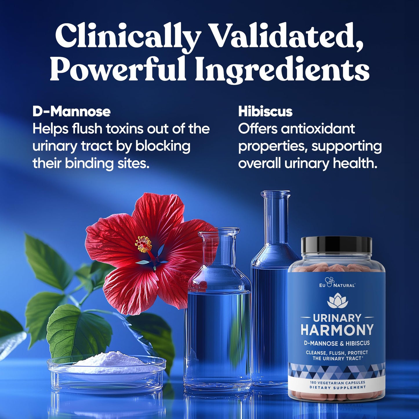 Eu Natural Urinary Harmony D-Mannose Supplement - Urinary Tract Health for Women - Fast-Acting Urinary Cleanse & Flush with Clinical-Strength D-Mannose & Hibiscus - 180 Capsules Eu NaturalBuy Supplements Australia