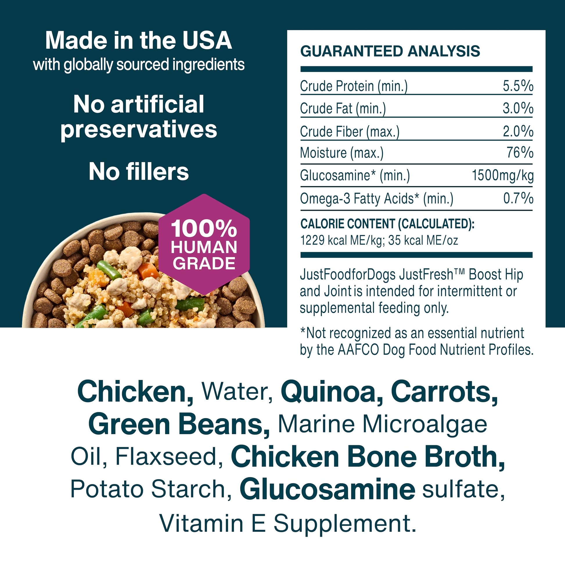 JustFoodForDogs JustFresh Boosts Hip & Joint Support Dog Food Toppers with Glucosamine to Support Hip Mobility & Joint Flexibility, Human-Grade Fresh Pet Meal Booster, 8 oz Pouches - 8 Pack JustFoodForDogsBuy Supplements Australia