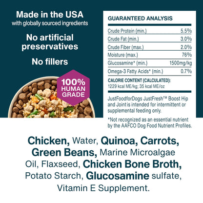 JustFoodForDogs JustFresh Boosts Hip & Joint Support Dog Food Toppers with Glucosamine to Support Hip Mobility & Joint Flexibility, Human-Grade Fresh Pet Meal Booster, 8 oz Pouches - 8 Pack JustFoodForDogsBuy Supplements Australia