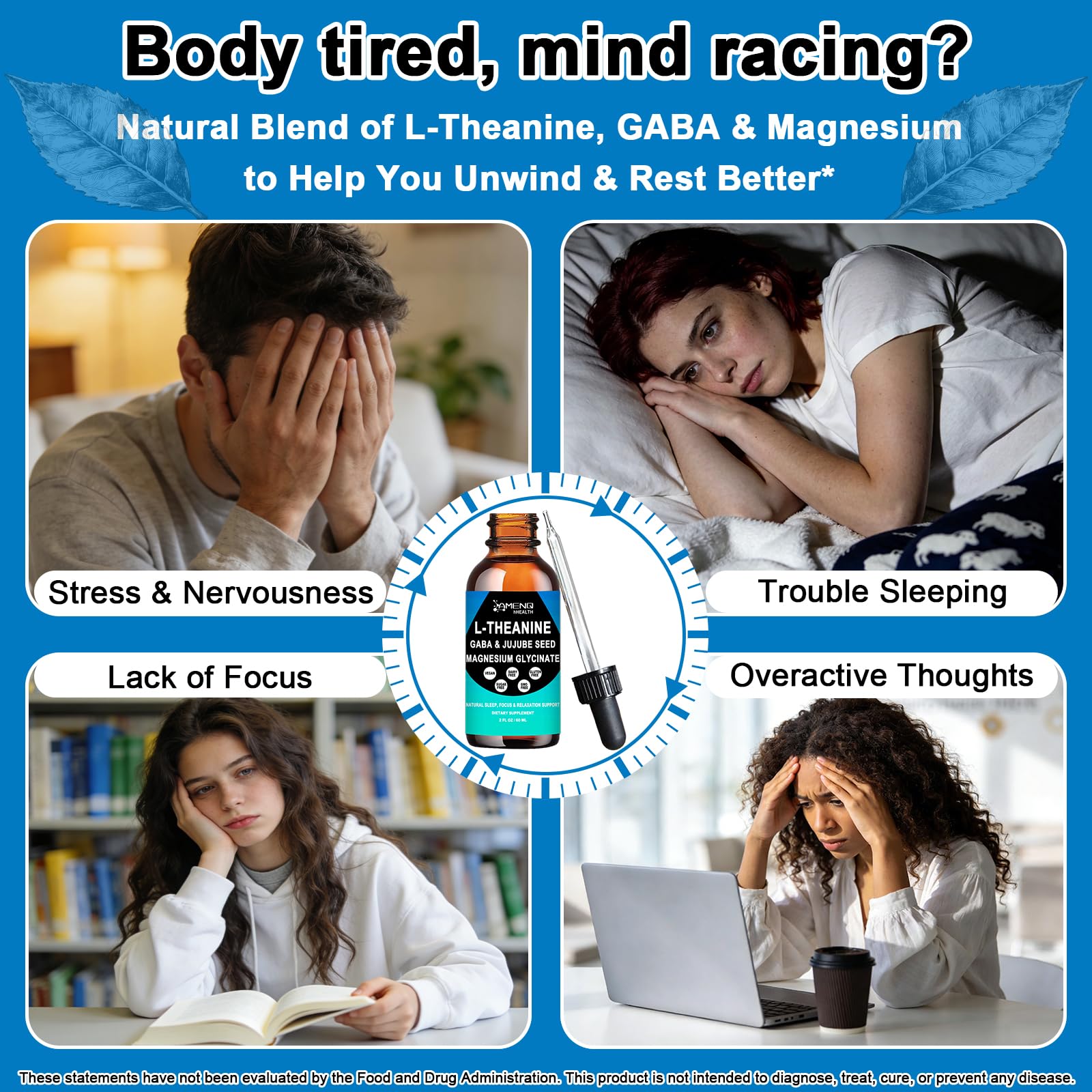 L Theanine Liquid Drops - Double Strength L-Theanine 200mg for Adults & Kids, Fast Absorption Gaba L-Theanine Supplements w. Magnesium & Jujube Seed for Nerve & Sleep, Relaxation & Mood Support丨Vegan AMENQ hHEALTHBuy Supplements Australia