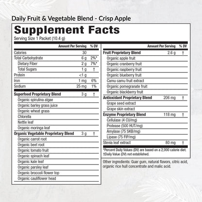Equilife Daily Fruit & Vegetable Blend, Superfood Antioxidant Supplement, Crisp Apple Flavor with Vitamin C, Fiber, and 9 Essential Amino Acids, Supports Energy, Vegan, 14 Single Serve Packets EquilifeBuy Supplements Australia
