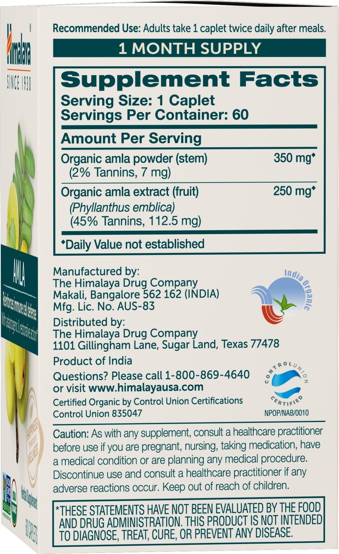 Himalaya Organic Amla - Herbal Immune Support Supplement with Adaptogen and Antioxidant - USDA Organic, Vegan