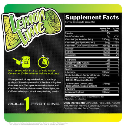 Rule 1 R1 Roar, Lemon Lime - 9.52 oz - Pre-Workout Powder - with Creatine, Beta-Alanine, Citrulline, Electrolytes & Caffeine - 30 Servings