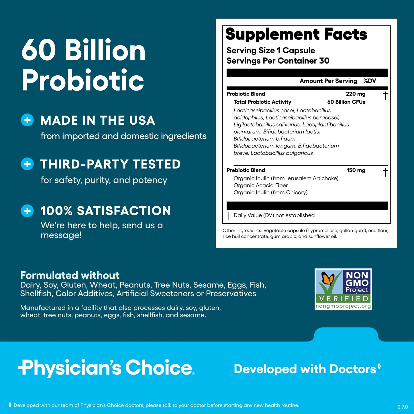 Physician's CHOICE Probiotics 60 Billion CFU - 10 Strains + Organic Prebiotics - Immune, Digestive & Gut Health - Supports Occasional Constipation