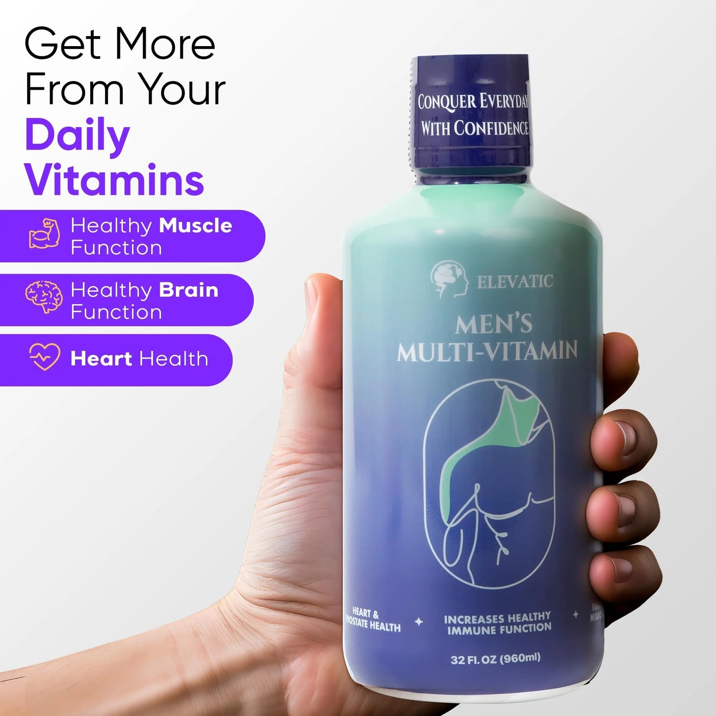 Elevatic Multivitamin for Men | 32 Fl.oz (960ml) | Superior Tasting | All Natural | Energy Booster Liquid Multivitamin ElevaticBuy Supplements Australia
