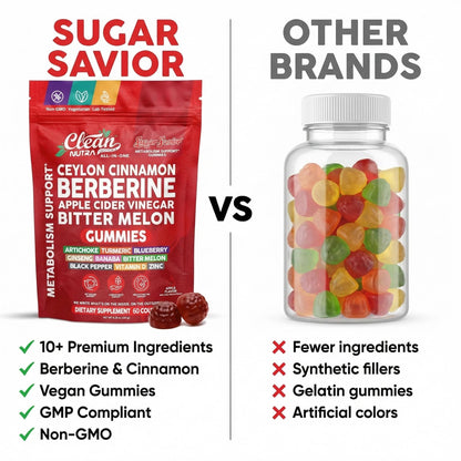Sugar Savior Ceylon Cinnamon Berberine Gummies Apple Cider Vinegar Artichoke Turmeric Blueberry Ginseng Banaba Bitter Melon Black Pepper Vitamin D Zinc GLP1 Gummies 60 Count by Clean Nutra Clean NutraceuticalsBuy Supplements Australia