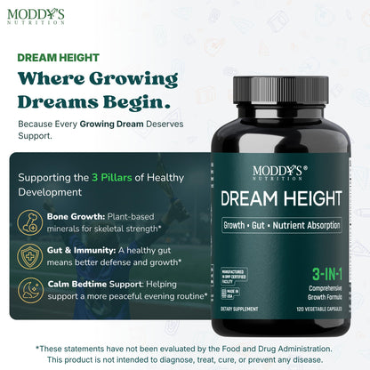 Moddy's Nutrition DreamHeight Growth Supplement for Kids & Teens, Bone, Immune & Sleep Support, Clinically Studied Formula, 120 Small Easy-to-Swallow Capsules Moddy's NutritionBuy Supplements Australia