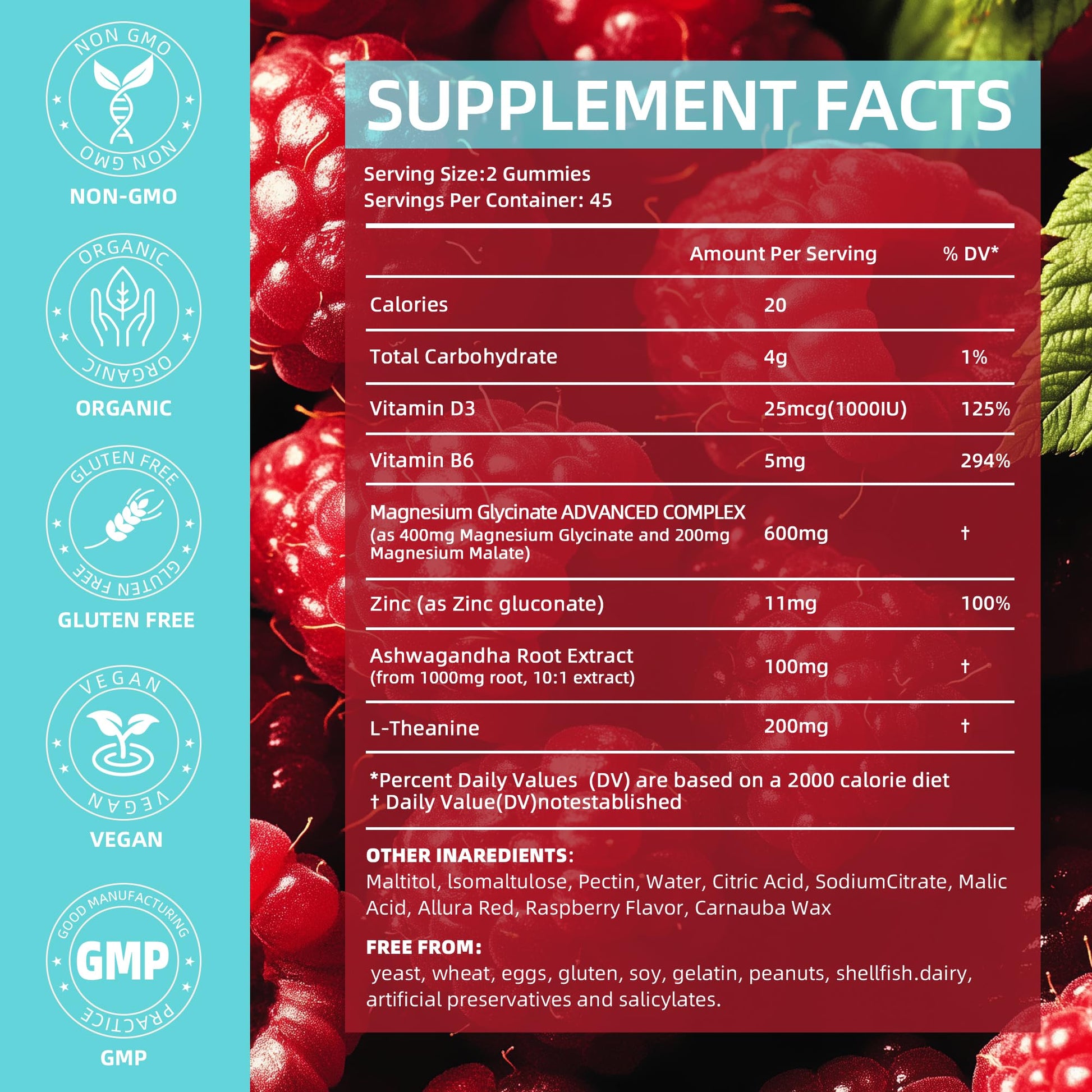 90 Count Magnesium Glycinate Gummies 400 mg - Sugar Free Magnesium Supplement for Adults with Glycinate & Malate, L-Theanine, Ashwagandha, Zinc, Vitamin B6 & D3, Supports Relaxation & Sleep AFXMATEBuy Supplements Australia