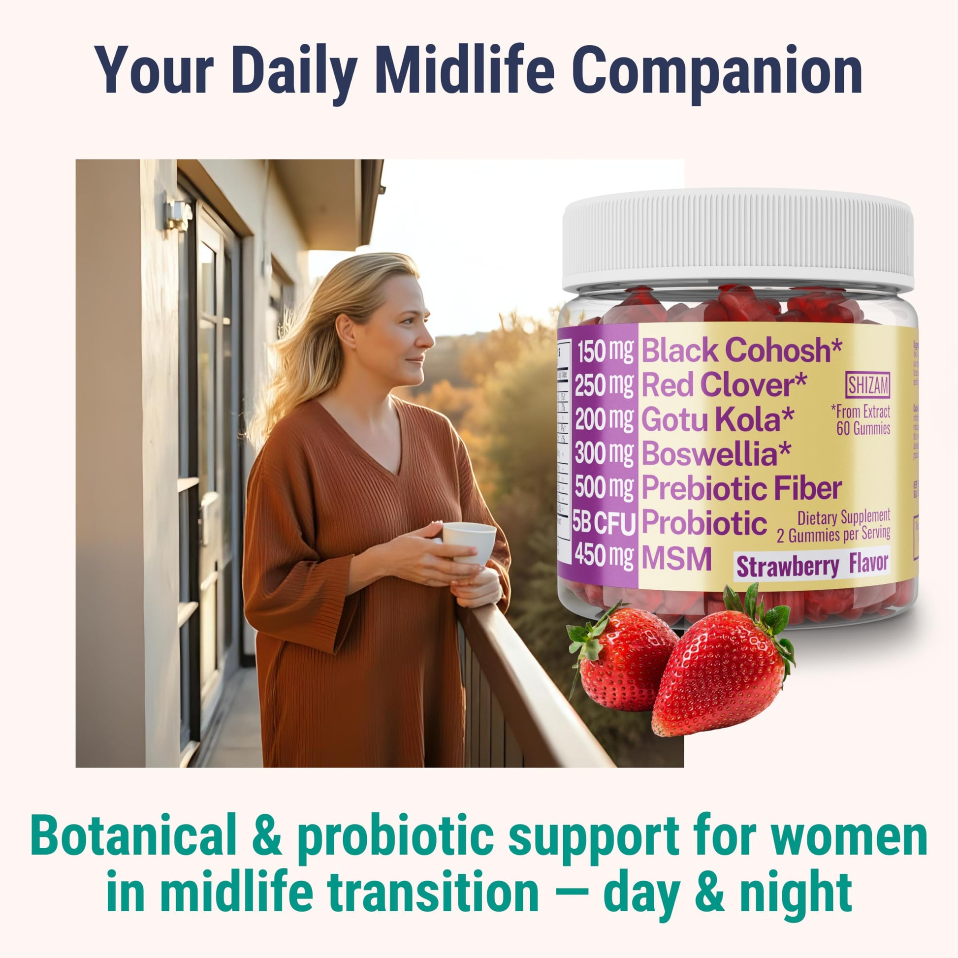 Boswellia Serrata Black Cohosh Gotu Kola Red Clover Extract Complex Gummies w. Probiotic Fiber (Chicory Root Inulin) MSM Methylsulfonylmethane, Supplement Alt for Organic Powder Capsules Tincture SHIZAMBuy Supplements Australia