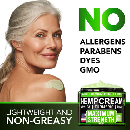 Hemp Cream Maximum Strength with Glucosamine, Arnica, Turmeric, MSM - Natural Hemp Oil Gel Rub - Fast Absorption, Non-Greasy - Advanced Formula - Formulated in USA - 4 FL OZ ArvesaBuy Supplements Australia