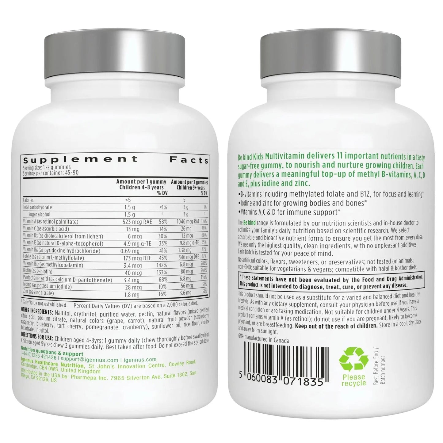 Multivitamin & Minerals for Women + Advanced Kids Multivitamin Gummy Vegan Bundle, with Methylated B-Vitamins, Vitamin A, C, D3 & E Igennus Healthcare Nutrition