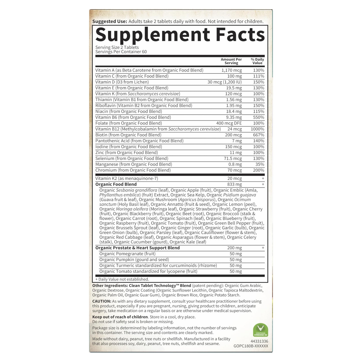 Garden of Life Organics Whole Food Multivitamin for Men 40+ 120 Tablets, Vegan Mens Multi for Health Garden of LifeBuy Supplements Australia