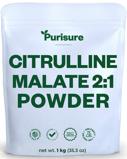 Purisure Citrulline Malate 2:1 Powder, 1 kg, Citrulline Supplement and Citrulline Nitrate