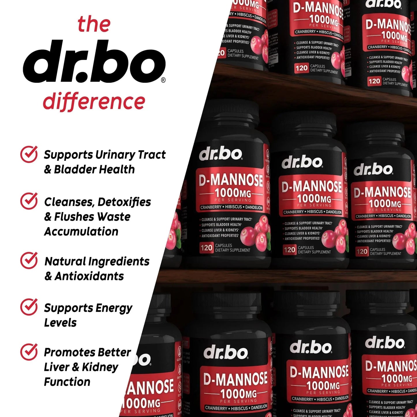 D Mannose Supplements for Women Pills - Natural D-Mannose 500mg Capsules, Cranberry DMannose Pills 1000mg Per Serving - Bladder Flush & Urinary Tract Cleanse Health Supplement - 120 Veg Capsules DR. BOBuy Supplements Australia