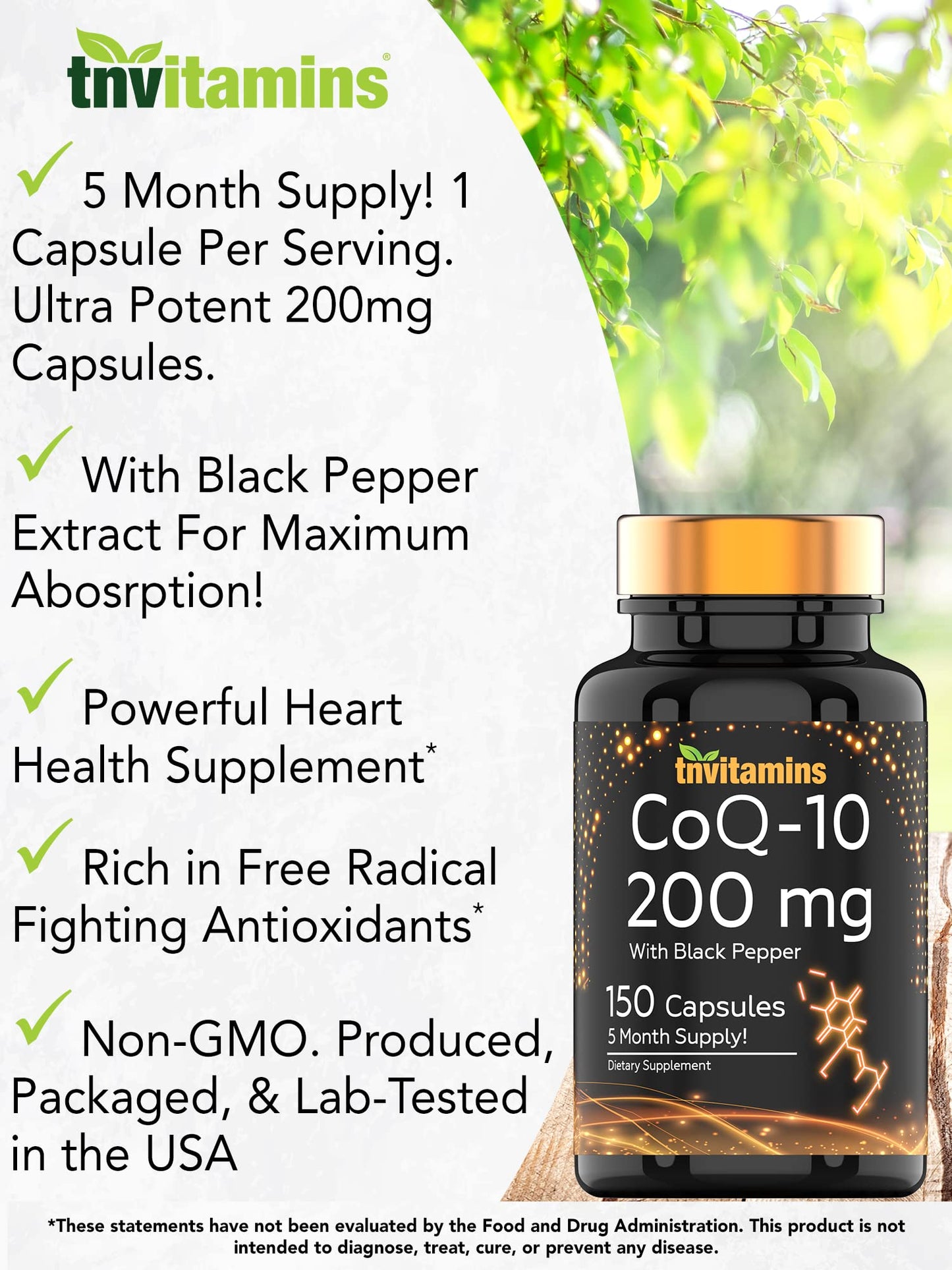tnvitamins Ultra Potent CoQ-10 200 MG - 150 Capsules with Black Pepper Extract tnvitaminsBuy Supplements Australia