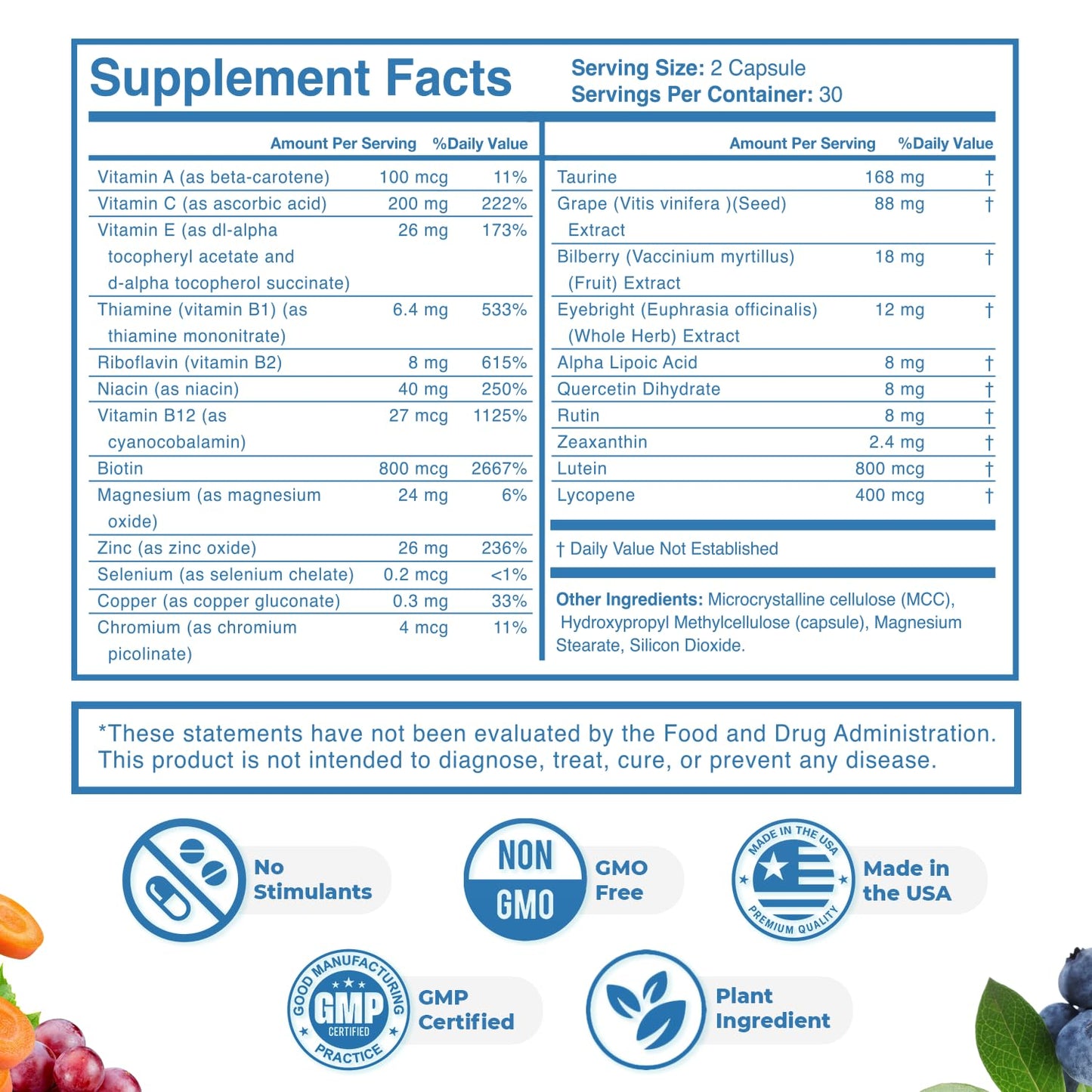 SIGHT EASY - Eye Vitamins & Mineral Supplements with Lutein & Zeaxanthin, Vitamin C, Vitamin E, Zinc and Bilberry for Healthy Vision and Eye Function Support - 60 Capsules, 1 Month Supply Nature’s NutriWaveBuy Supplements Australia
