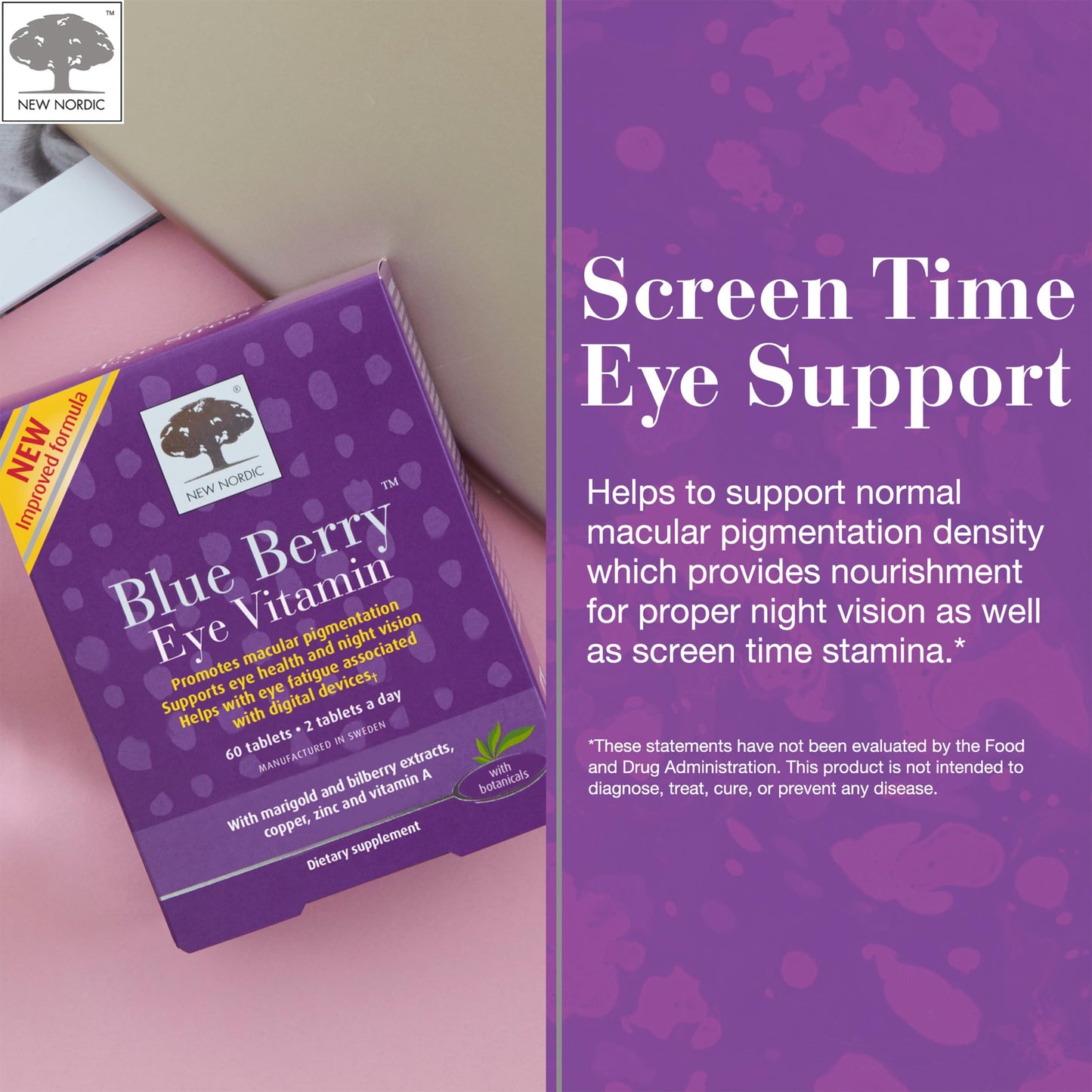 NEW NORDIC Hair & Eye Support Tablets Bundle, Hair GRO Natural Hair Growth and Blue Berry Eye Vitamin Supplements NEW NORDICBuy Supplements Australia