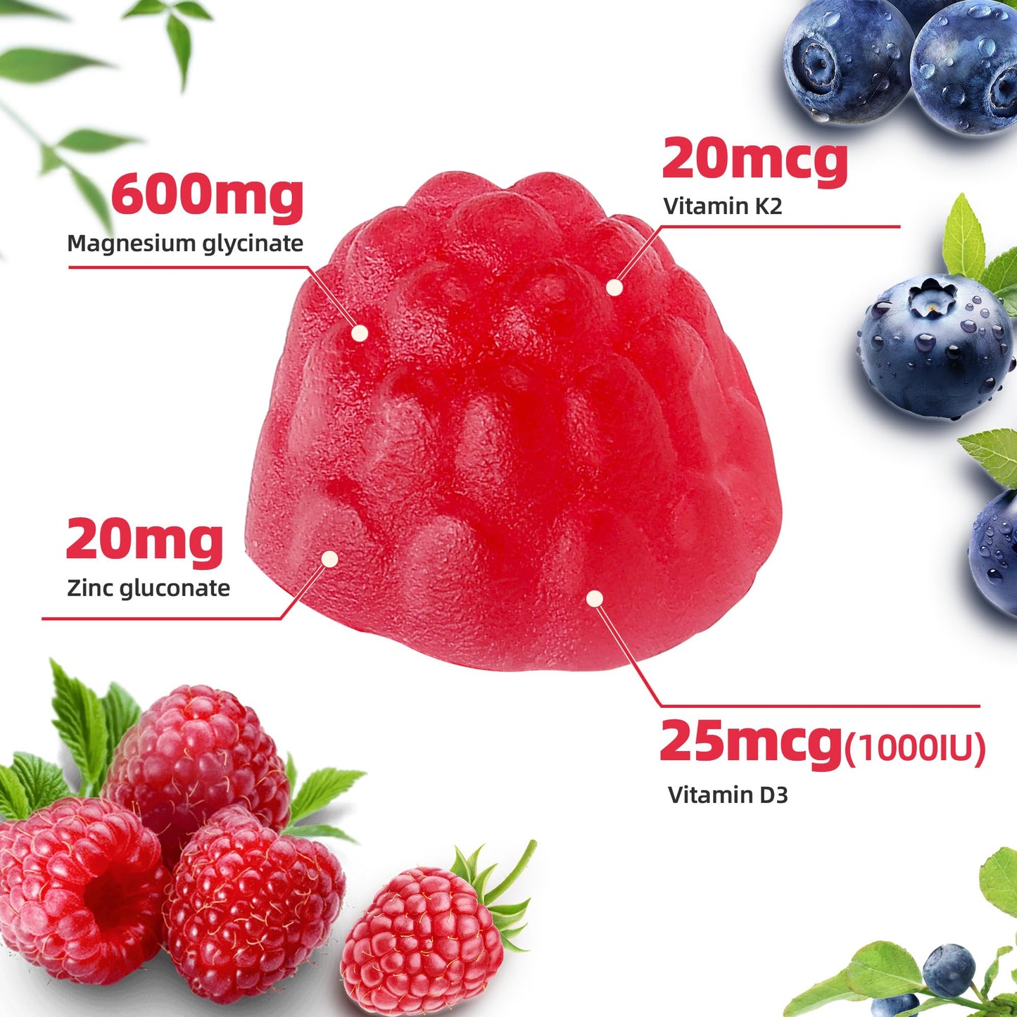 90 CT Magnesium Glycinate Gummies 600mg, Sugar Free Magnesium Gummies w/Zinc & Vitamin D3 & K2 - Magnesium Supplements for Sleep, Supports Bone Health, Nerve & Immune Function ProTKFUBuy Supplements Australia