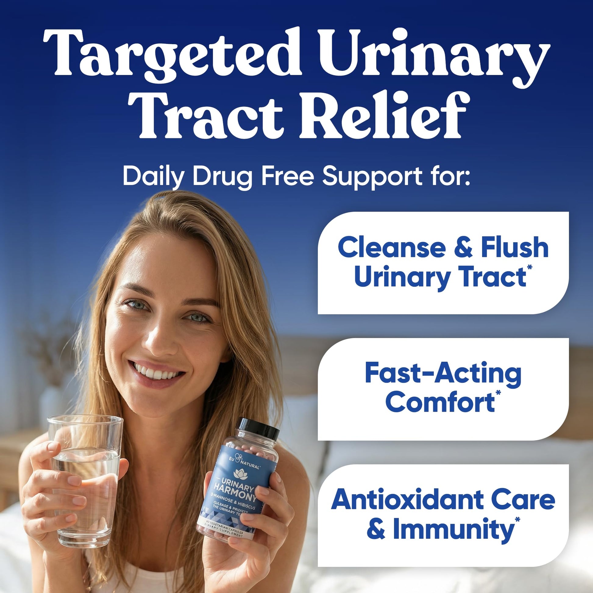 Eu Natural Urinary Harmony D-Mannose Supplement - Urinary Tract Health for Women - Fast-Acting Urinary Cleanse & Flush with Clinical-Strength D-Mannose & Hibiscus - 60 Capsules Eu NaturalBuy Supplements Australia