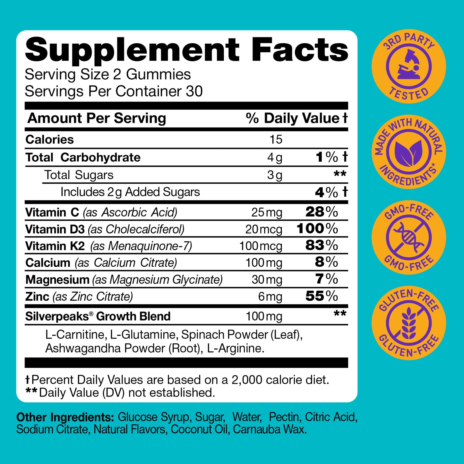 Height Growth Gummies for Kids - Growth Vitamins for Teens, Height Increase Multivitamin for Boys & Girls with Calcium Vitamin D C K2 Magnesium Zinc, Natural Height Growth Maximizer Supplement, 60 PCS SILVERPEAKSBuy Supplements Australia