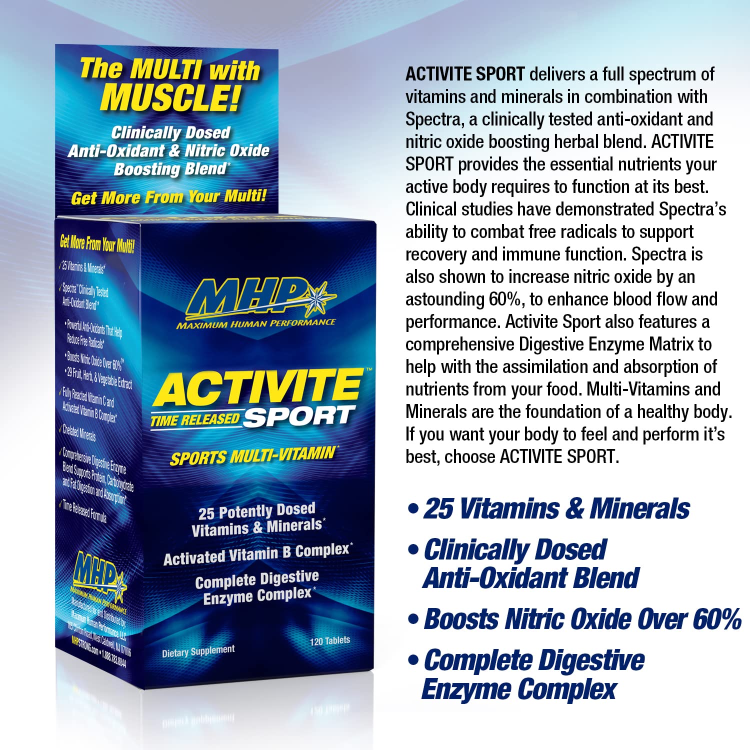 MHP Activite Sport Multi Vitamin, 25 Vitamins and Minerals, Nitric Oxide Booster, Digestive Enzymes, Antioxidants, 120 Tablets Maximum Human PerformanceBuy Supplements Australia