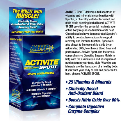 MHP Activite Sport Multi Vitamin, 25 Vitamins and Minerals, Nitric Oxide Booster, Digestive Enzymes, Antioxidants, 120 Tablets Maximum Human PerformanceBuy Supplements Australia