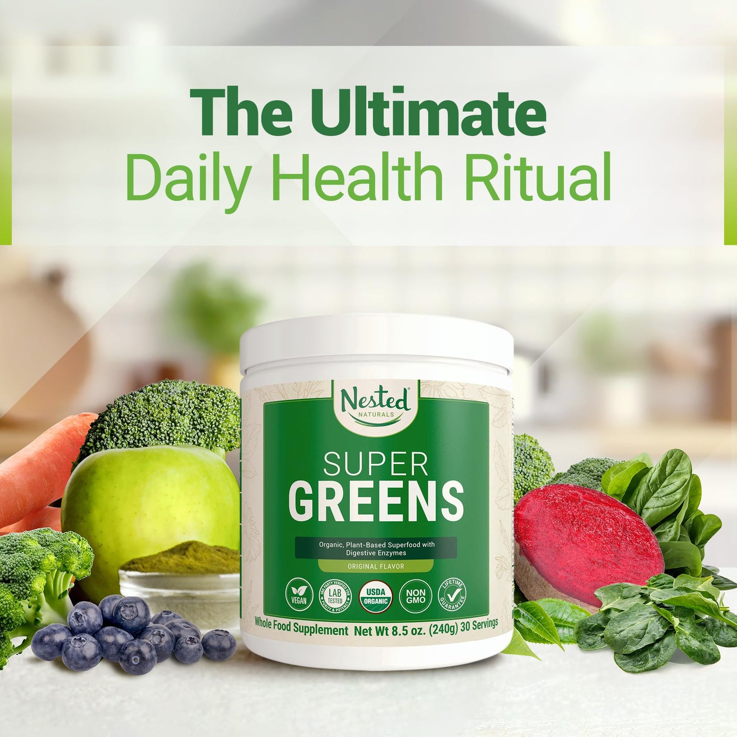 Super Greens Daily Greens Superfood Powder - Certified USDA Organic Green Powder Nested NaturalsBuy Supplements Australia