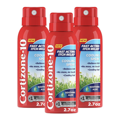 Cortizone-10 Maximum Strength Soothing Aloe Itch Relief Cooling Spray, 1% Hydrocortisone, Fast-Acting, Anti-Itch Spray for Bug Bites, Rash, Eczema, Psoriasis, Poison Ivy, Oak, Sumac, 2.7 oz 3-Pack Cortizone 10Buy Supplements Australia