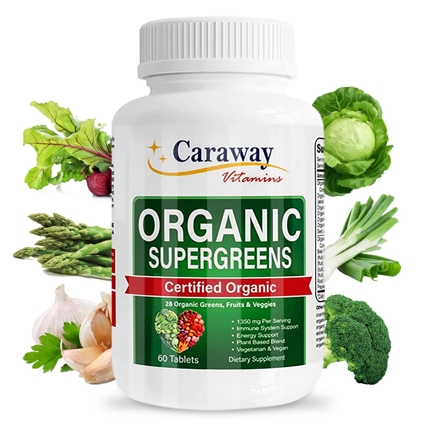 Organic Superfoods Vitamins Super Greens Complex by Caraway Vitamins 1,350 mg per Serving 28 Fruits Vegetables Greens 60 Count Tablets Non-GMO Natural for Men & Women Caraway VitaminsBuy Supplements Australia