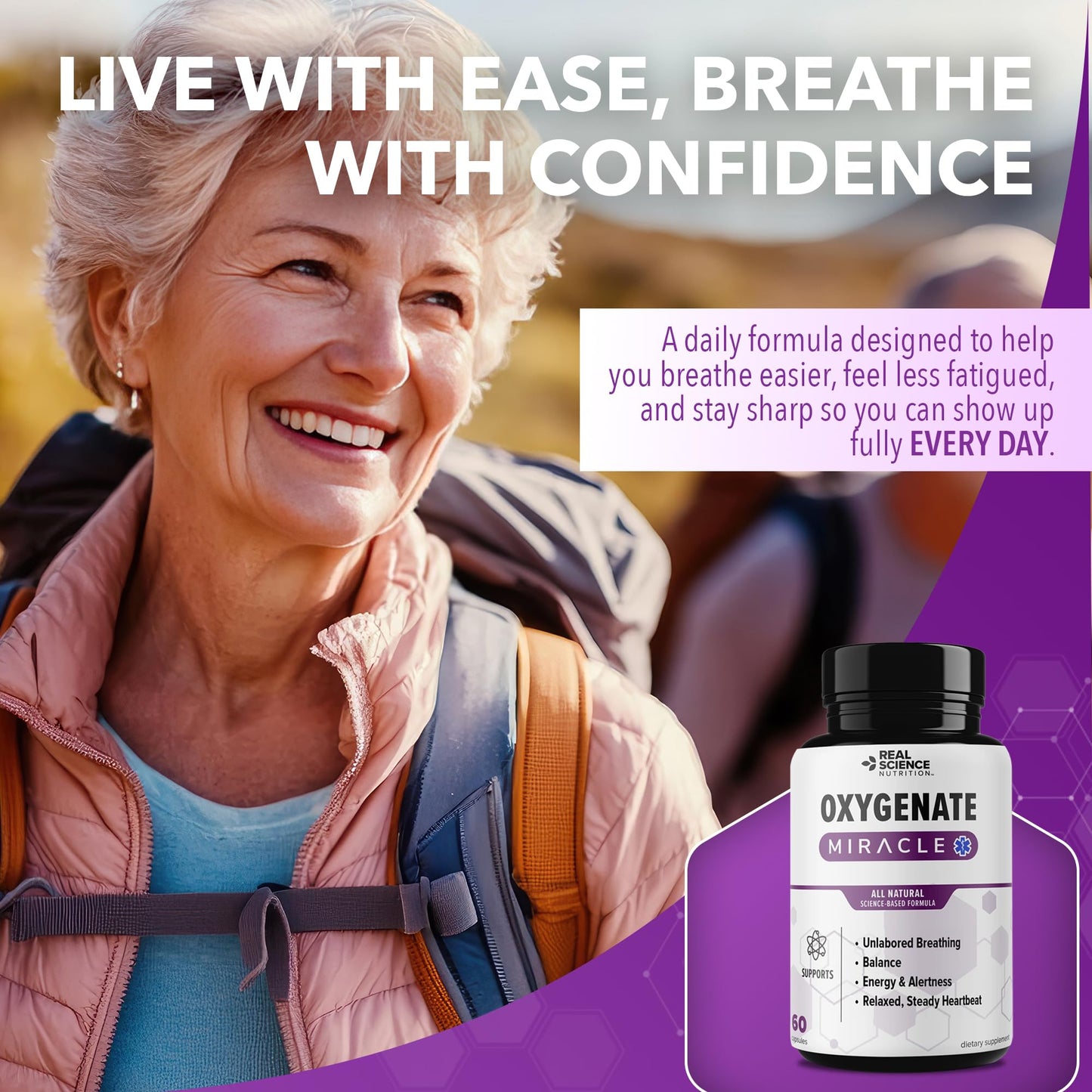Real Science Oxygenate Miracle – Daily Lung & Circulation Support Supplement for Breathing Comfort and Energy – Supports Respiratory Function and Overall Wellness, 60 Caps Real Science NutritionBuy Supplements Australia