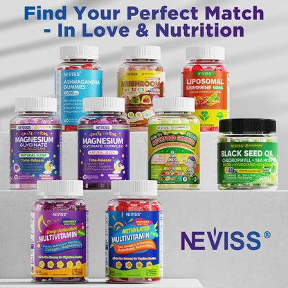 Magnesium Glycinate Gummies for Adults & Kids 4+, Sugar Free Magnesium Bisglycinate Supplement 400/200mg with B6D3, 5HTP, L-Theanine for Sleep & Relaxation, Brain, Muscle, Melatonin Free Gummies,2Pack NEVISSBuy Supplements Australia