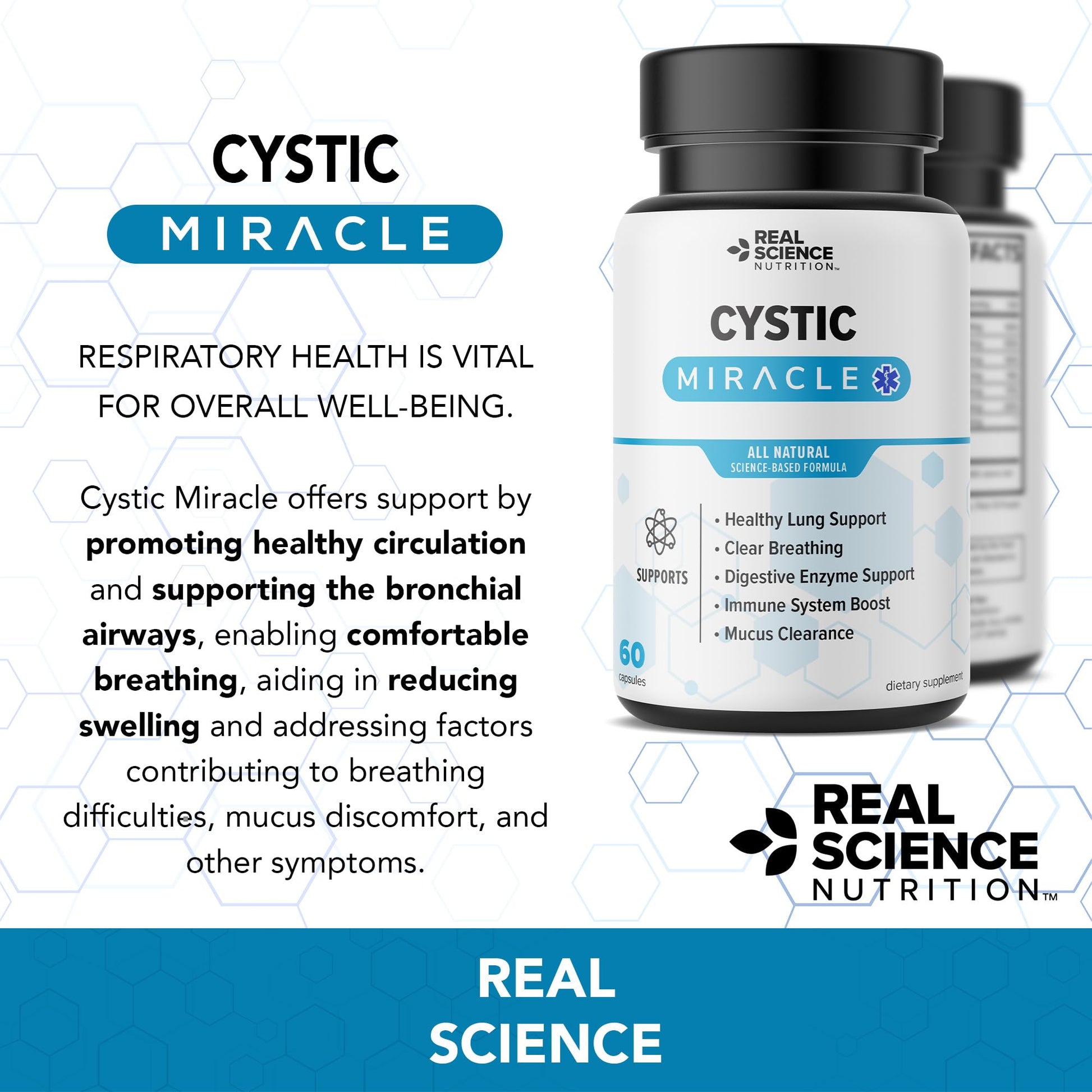 Real Science Cystic Miracle - Lung Support Supplement for Breathing Support and Mucus Clearance – with Vinitrox & GABA to Help Clear Lungs and Aid Respiratory Health, Made in USA, 60 Caps Real Science NutritionBuy Supplements Australia