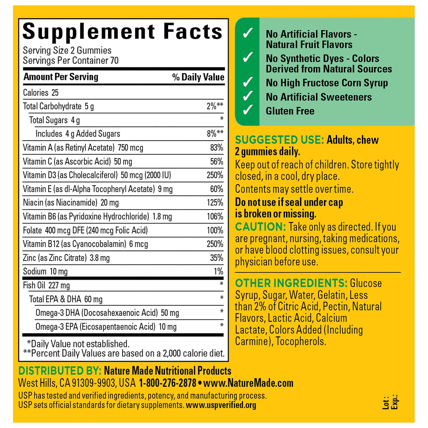 Nature Made Multivitamin + Omega-3, Multivitamin Gummies for Women and Men, Daily Nutritional Support, 140 Adult Gummy Vitamins