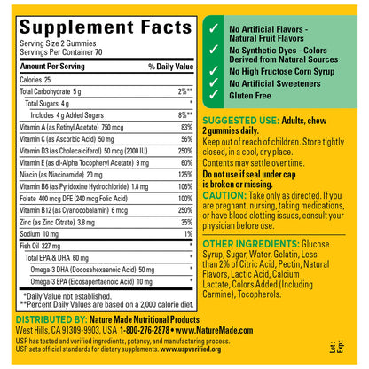 Nature Made Multivitamin + Omega-3, Multivitamin Gummies for Women and Men, Daily Nutritional Support, 140 Adult Gummy Vitamins
