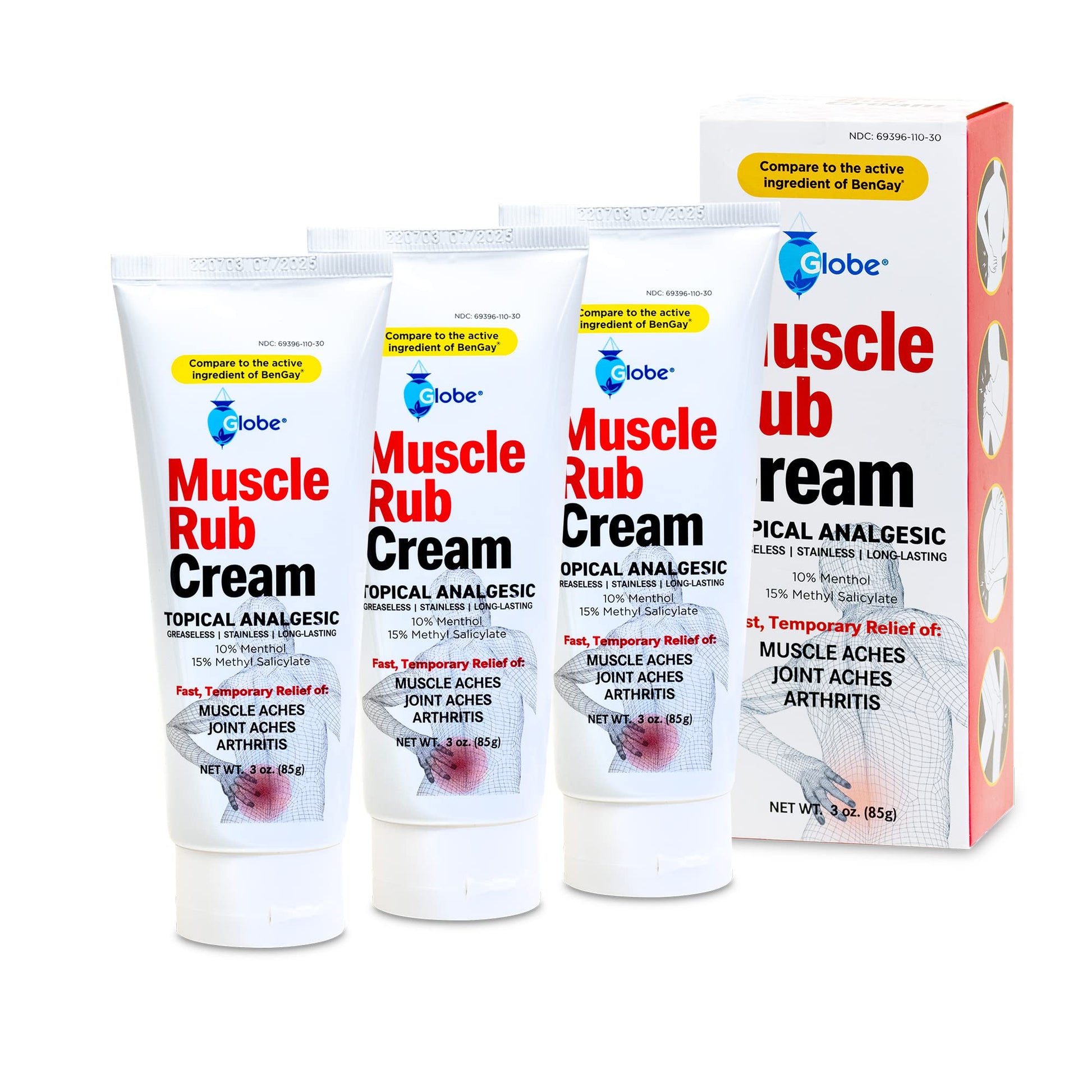 (3 Pack) Globe Ultra Strength Greaseless Muscle Rub Cream (3 oz). Compare to The Active Ingredients of Greaseless Bengay, 10% Menthol & 15% Methyl Salicylate (3 Pack) GlobeBuy Supplements Australia