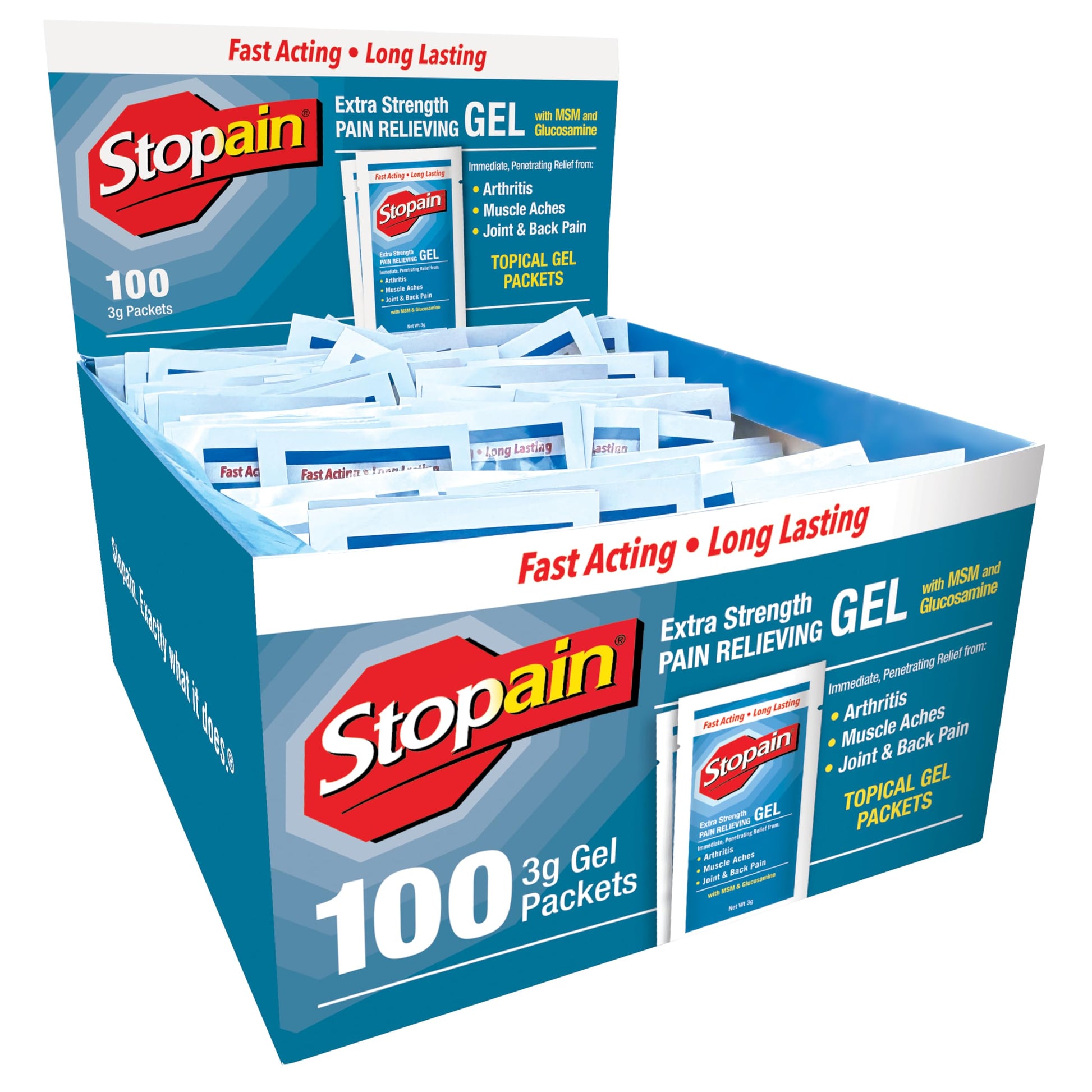 Stopain Pain Relief 3g Gel Packets, 100ct, 8% Menthol, Topical Pain Relief, Knee Pain Relief, Back Pain Relief, and Arthritis Pain Relief, Perfect for Workplace First Aid Cabinets, Made in USA StopainBuy Supplements Australia