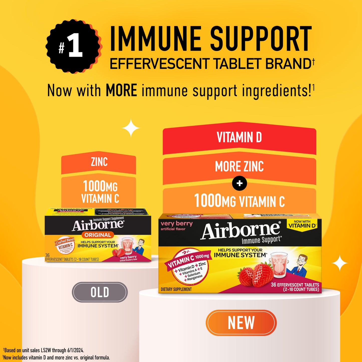Vitamin C 1000mg (per serving) - Airborne Very Berry Effervescent Tablets (36 count in a box), Gluten-Free Immune Support Supplement, With Vitamins A C E, ZINC, Selenium, Echinacea & Ginger AirborneBuy Supplements Australia