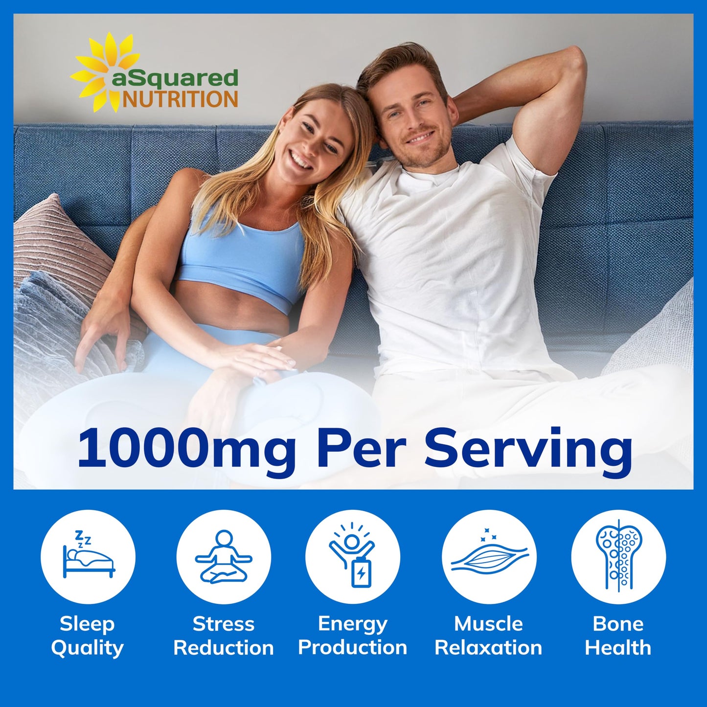 Magnesium Glycinate 1000mg with Vitamin D3 & B6-500mg per Capsule - Pure Elemental Mag Supplement Complex for Sleep, Muscle, Bone Health