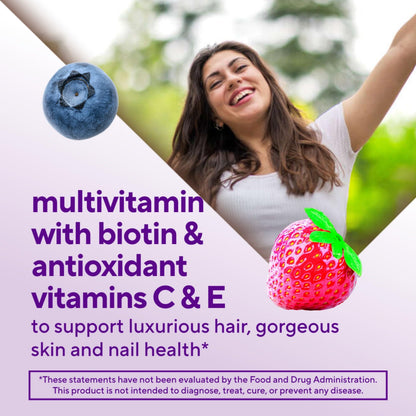 Vitafusion Gorgeous Hair, Skin & Nails Multivitamin Gummy Vitamins, plus Biotin and Antioxidant vitamins C&E, Raspberry Flavor VitafusionBuy Supplements Australia