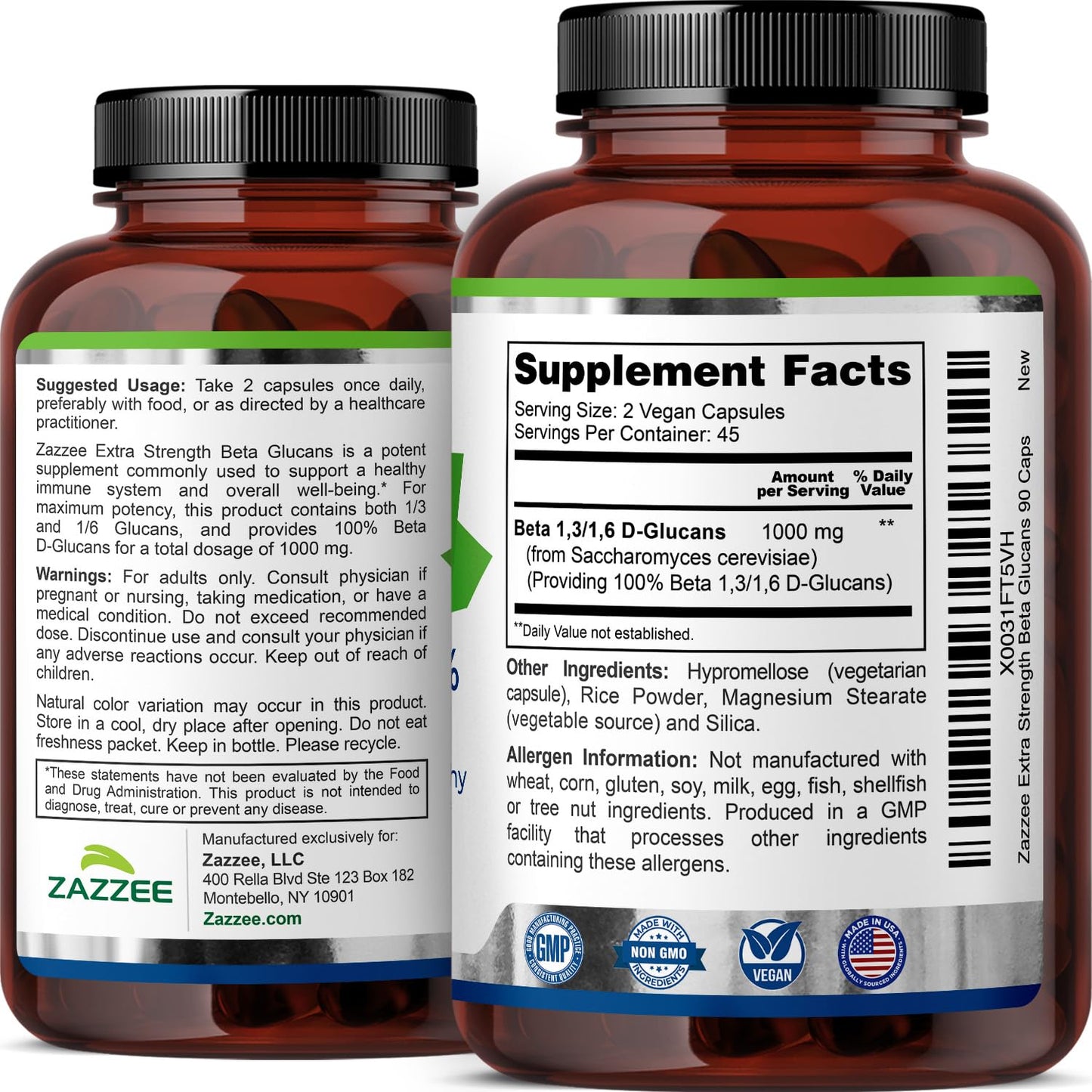 Zazzee Extra Strength 1,3/1,6 Beta Glucans, 1000 mg, 100% Concentrated, 90 Vegan Capsules, Supports a Healthy Immune System, 100% Vegetarian, All-Natural and Non-GMO ZazzeeBuy Supplements Australia