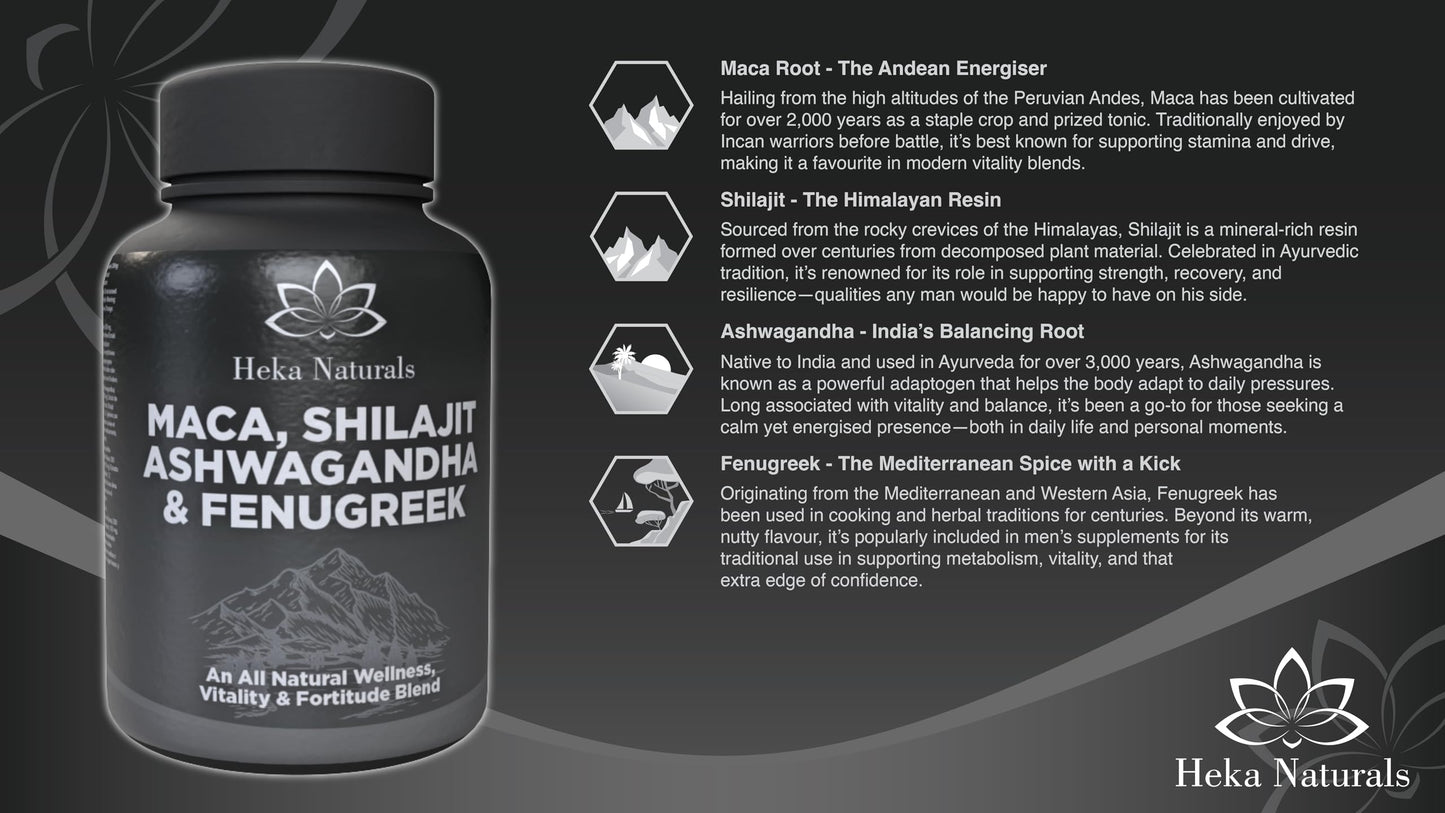 Heka Naturals Male Botanical Complex | 90 Capsules with Ashwagandha, Maca Root, Fenugreek & Shilajit | Traditional Plant-Based Ingredients for Active Lifestyles | Food Supplement Heka NaturalsBuy Supplements Australia