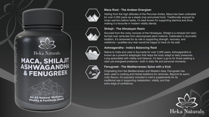 Heka Naturals Male Botanical Complex | 90 Capsules with Ashwagandha, Maca Root, Fenugreek & Shilajit | Traditional Plant-Based Ingredients for Active Lifestyles | Food Supplement Heka NaturalsBuy Supplements Australia